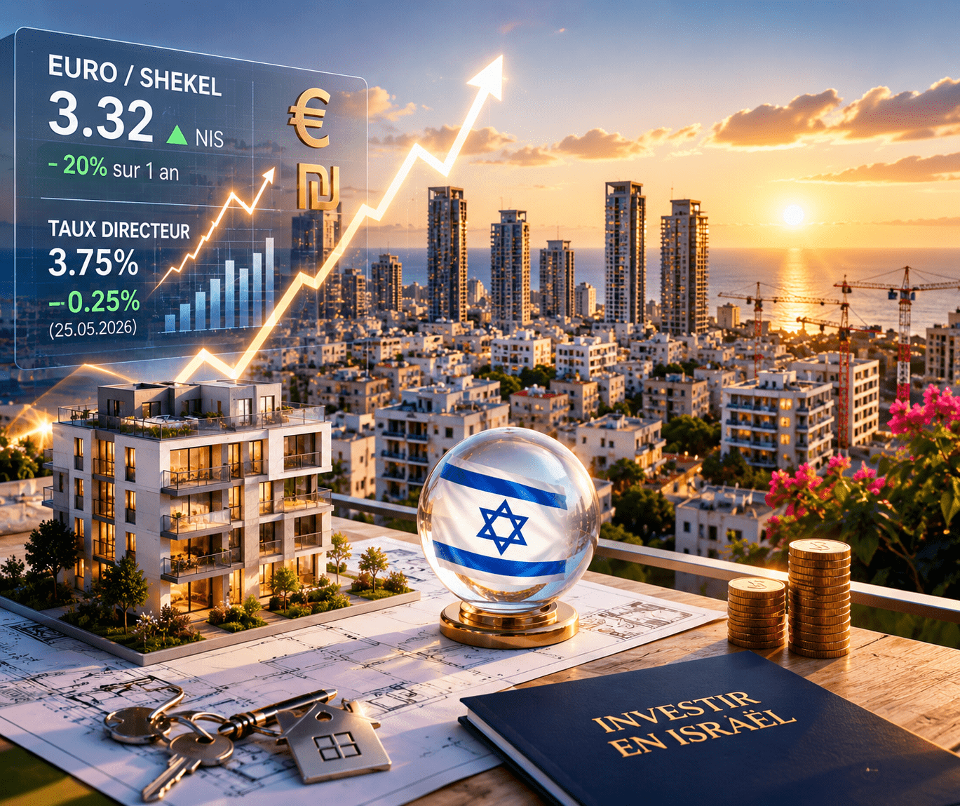 Acheteur étranger analysant le taux euro shekel et le marché immobilier israélien en 2026
